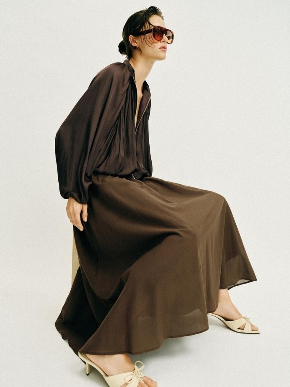Zara Brown LAYERED MIDI SKIRT - Picture 5 of 8